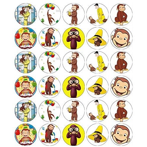 Set da 30 mini topper in ostia di Curioso come George, per torte e dolci