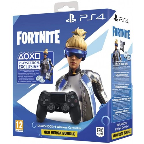 PlayStation 4 e videogioco Fortnite, con dualshock4, gaming