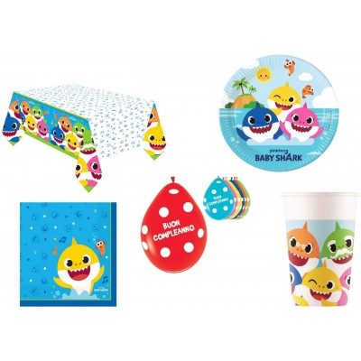 Kit compleanno 8 persone di Baby Shark, per feste bambini