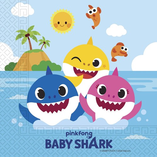 Conf. 20 Tovaglioli di Baby Shark, per feste compleanno bambini