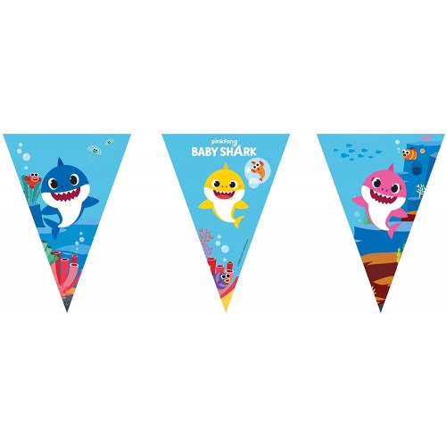 Festone di carta Baby Shark, bandierine per feste di compleanno