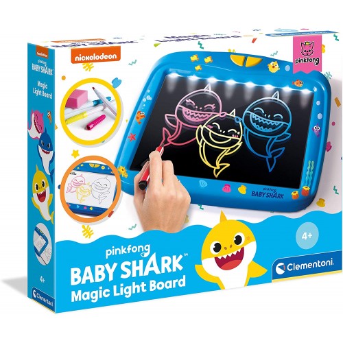 Lavagna luminosa Effetti magici di Baby Shark - Clementoni, a led, con pennarelli flou