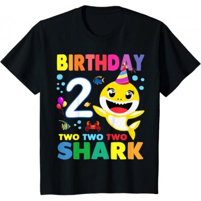 Maglietta Baby Shark per bambini, compleanno 2 anni, colore nero