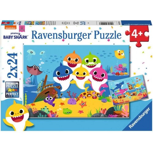 Set 2 Puzzle Baby Shark Puzzle 2 x 24 pz - Ravensburger, idea regalo bambini