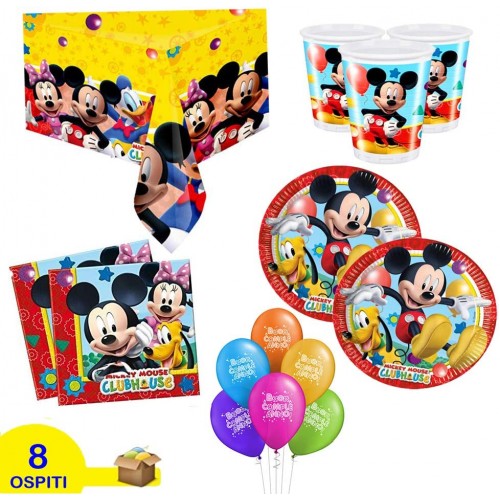 Kit Compleanno 8 bambini tema Topolino, addobbi Party Mickey mouse