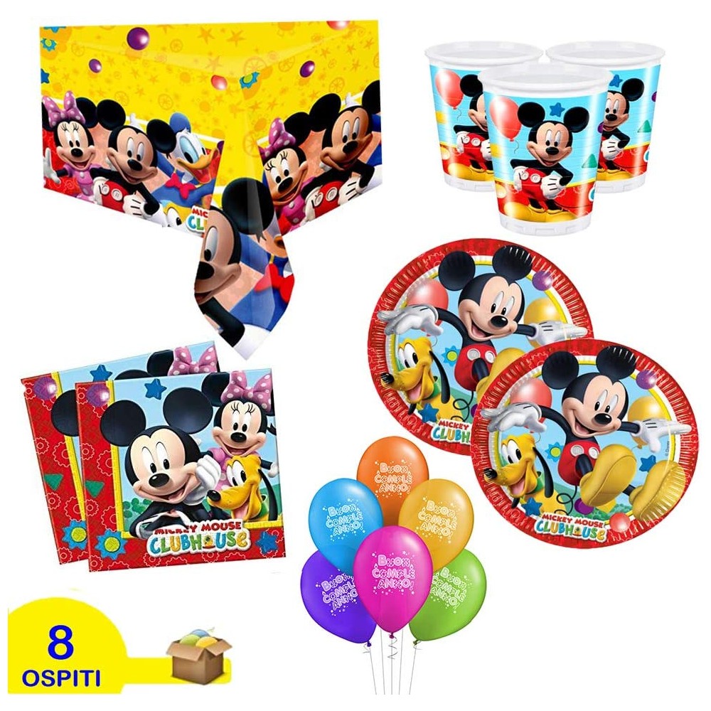 Kit Compleanno 8 bambini tema Topolino, addobbi Party Mickey mouse