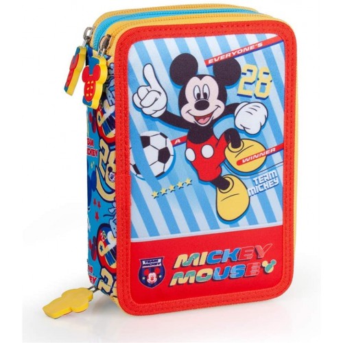 Astuccio Topolino Disney, 3 zip e scomparti, per la scuola