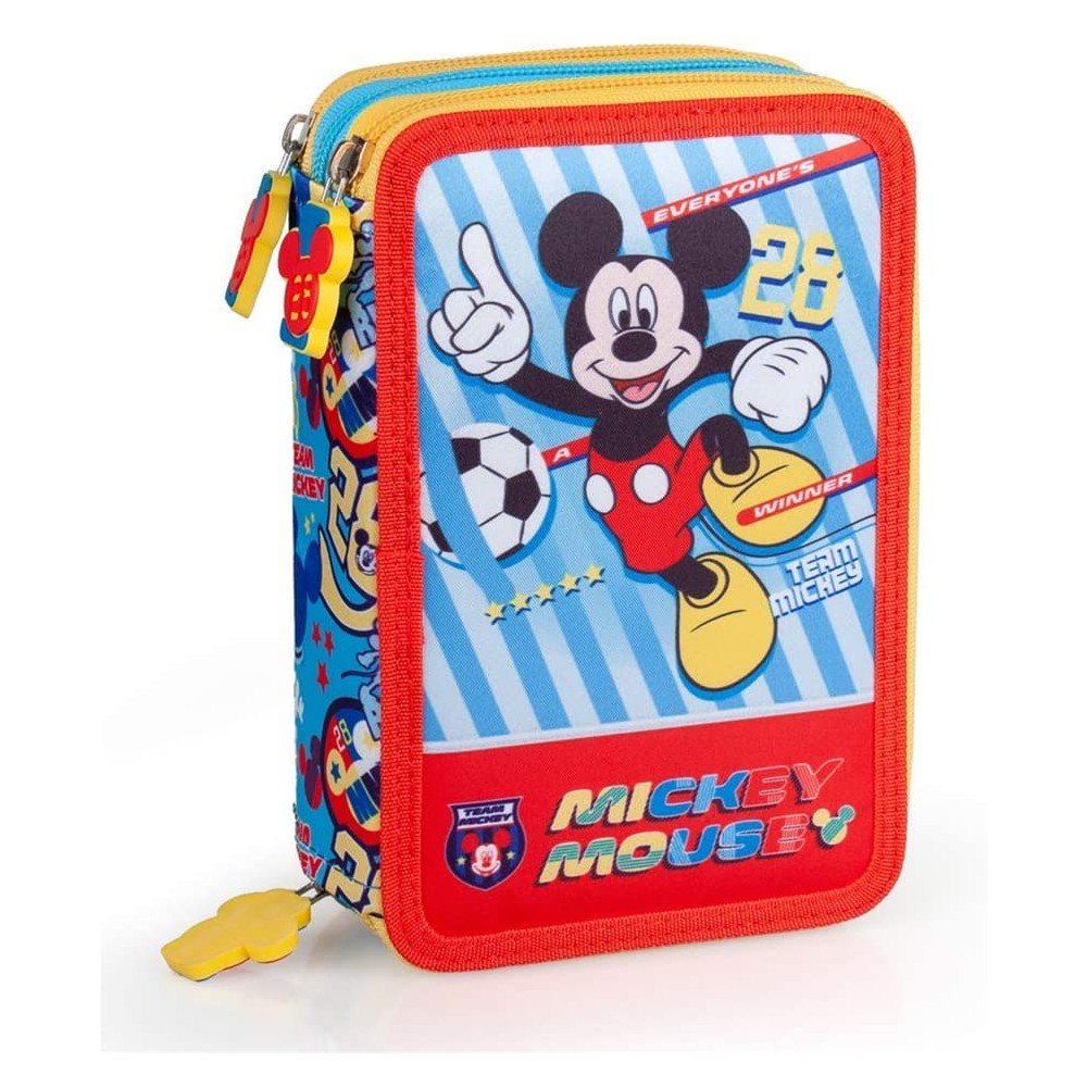 Astuccio Topolino Disney, 3 zip e scomparti, per la scuola