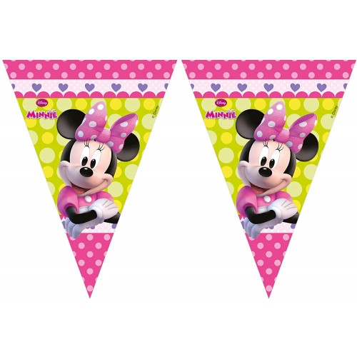 Festone bandierine di Minnie, da 3 metri, per feste, in PVC, da appendere