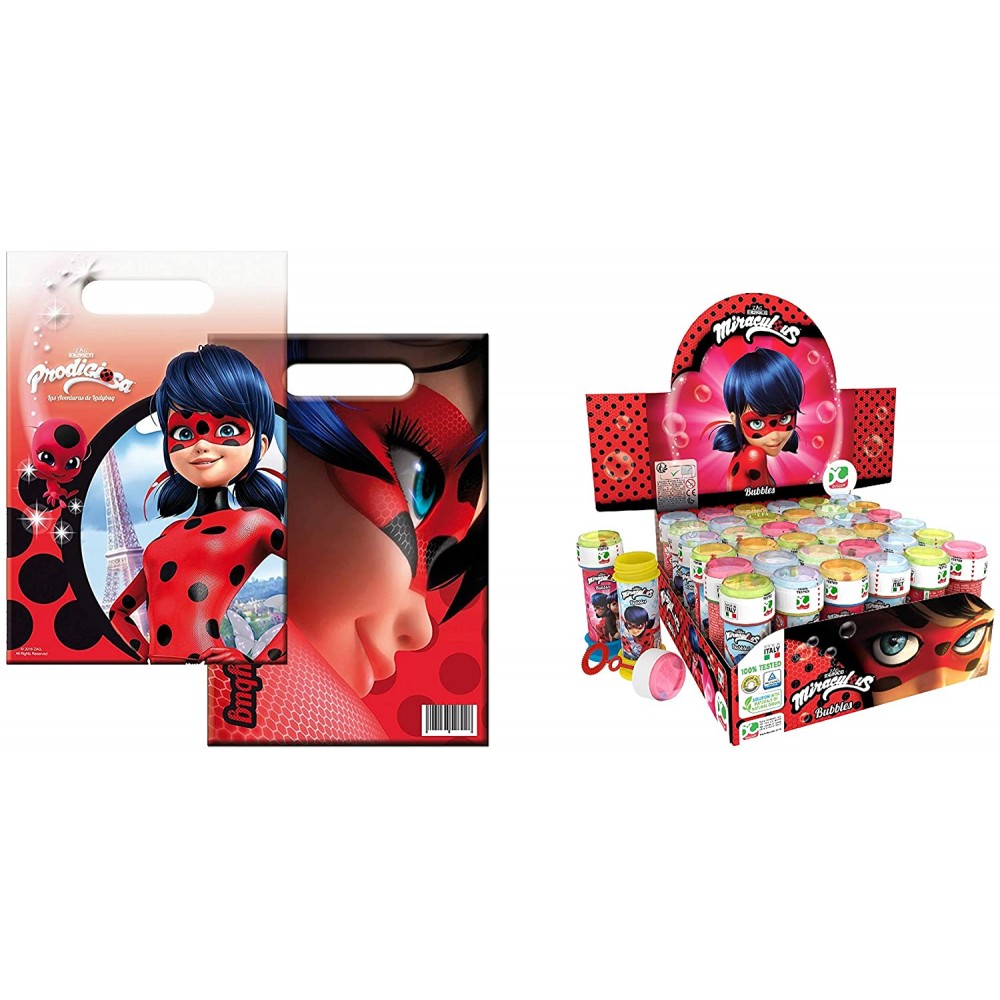 Set regalini fine festa di Ladybug Miraculus, bolle e bustine