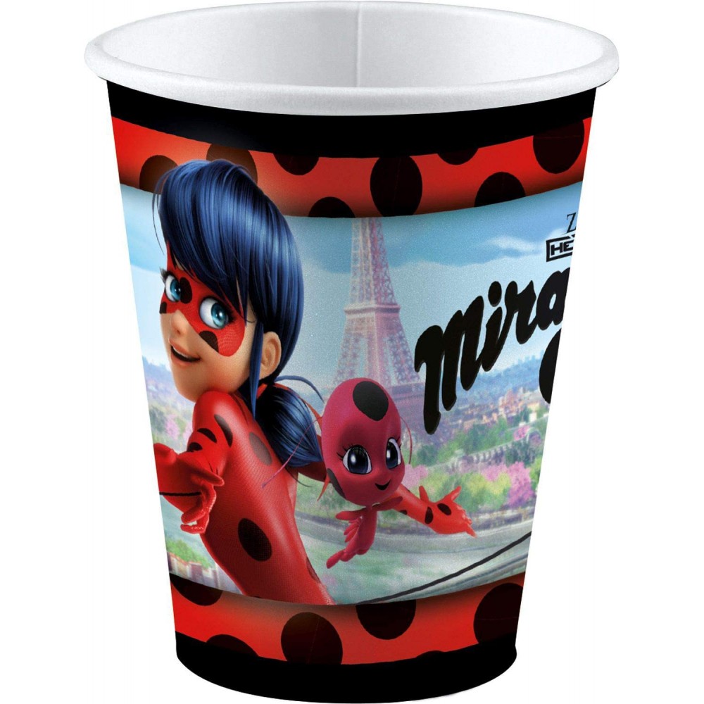 Kit da 8 Bicchieri Ladybug Miraculous, 250 ml, in cartoncino, per compleanni