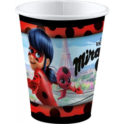 Kit da 8 Bicchieri Ladybug Miraculous, 250 ml, in cartoncino, per compleanni