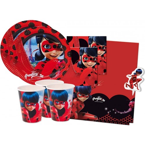 Kit festa per 32 bambini tea Ladybug Miracolous - Prodigiosa, accessori monouso