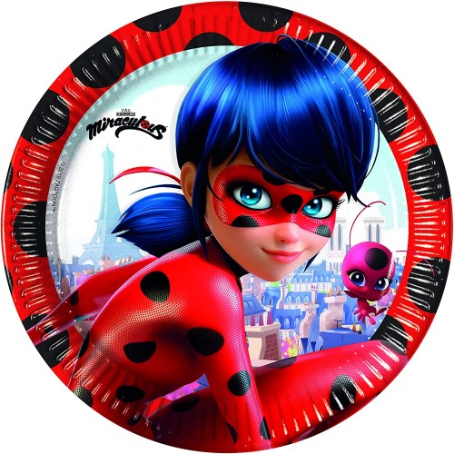 Confezione da 8 piatti di Ladybug Miracolous, usa e getta, per feste di compleanno