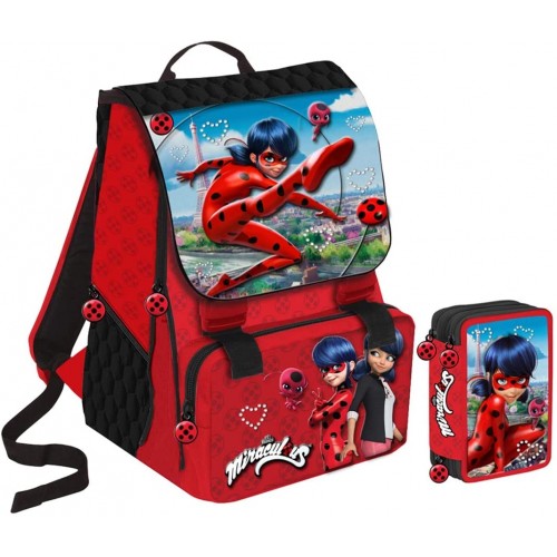 Set Scuola Ladybug con zaino e astuccio, corredo ufficiale Miraculous