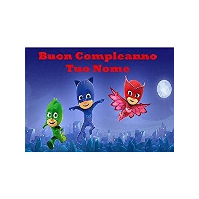 Cialda in ostia rettangolare PJ MASKS, per torta di compleanno, cake topper