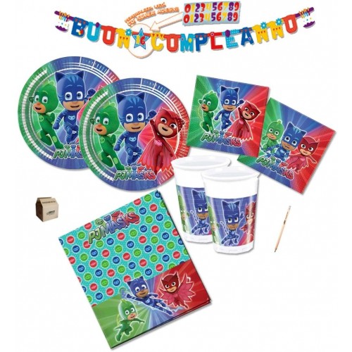 Kit festa per 24 bambini dei Pj Masks, coordinato per la tavola