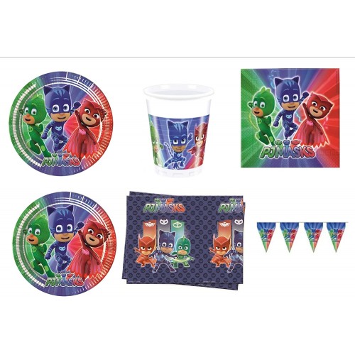 Set compleanno per 8 bambini dei PJ Masks, coordinato completo