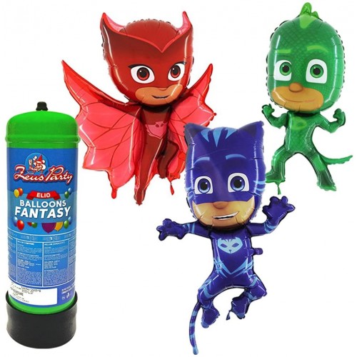 Kit bombola Gas Elio da 2,2 Litri con 3 Palloncini Pj Masks, in alluminio