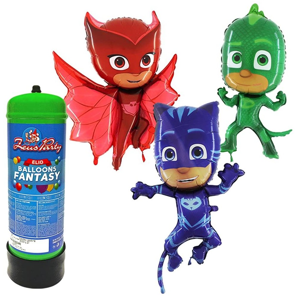 Kit bombola Gas Elio da 2,2 Litri con 3 Palloncini Pj Masks, in alluminio