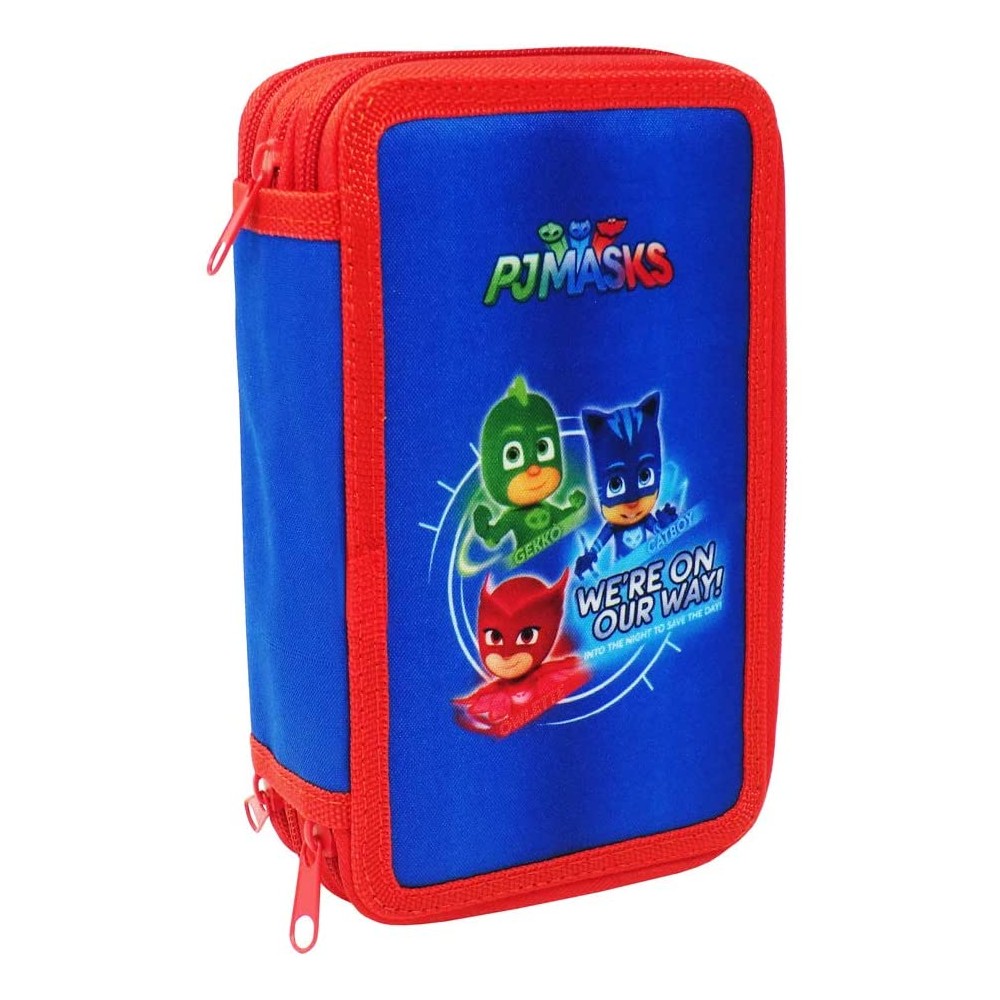 Astuccio dei Pj Masks, completo di articoli scuola, 3 zip