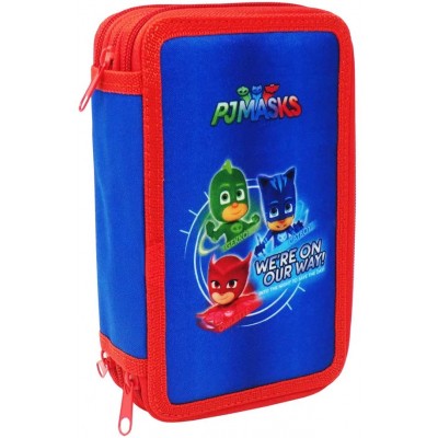 Astuccio dei Pj Masks, completo di articoli scuola, 3 zip