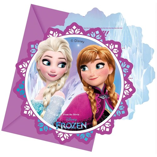 Kit da 6 Inviti Frozen Disney con buste, per compleanni bambine