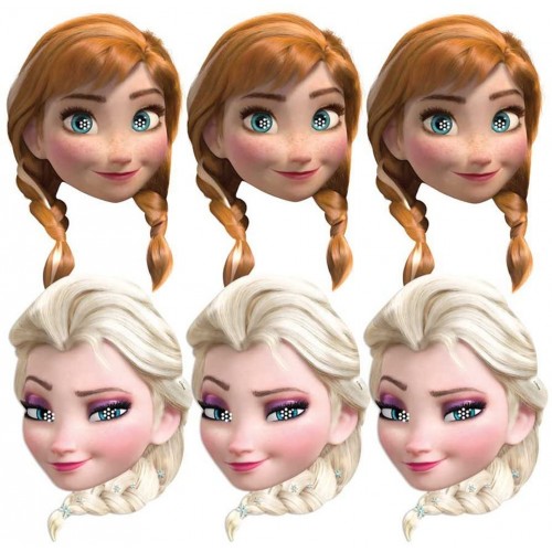 Set da 6 mascherine Anna e Elsa di Frozen, in cartoncino, per feste