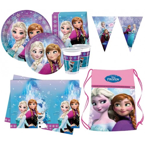 Kit 24 persone tema Frozen Disney, stoviglie usa e getta, con gadget