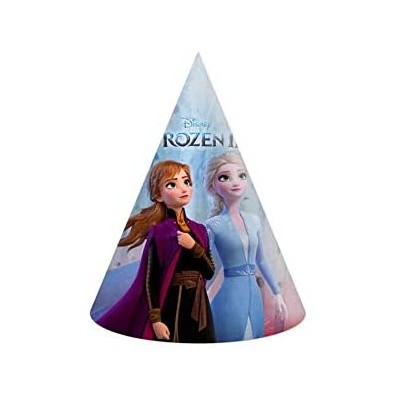 Set da 6 Cappellini Carta Frozen II, con elastico, per feste, forma cono