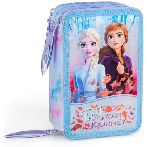 Astuccio con Anna e Elsa di Frozen, 3 zip, completo di 44 accessori