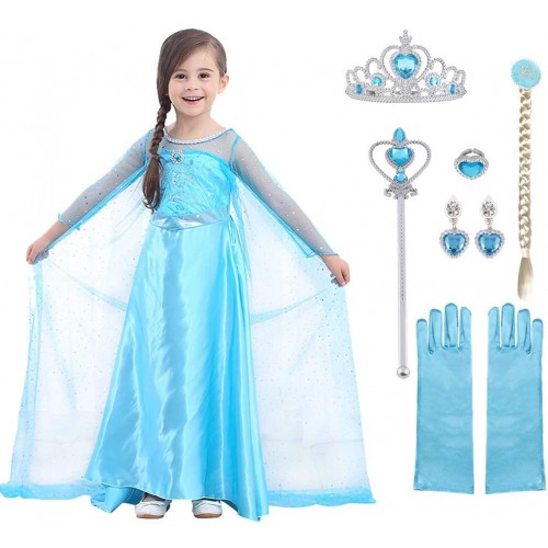 Costume Elsa Frozen per bambine, con accessori, per Carnevale