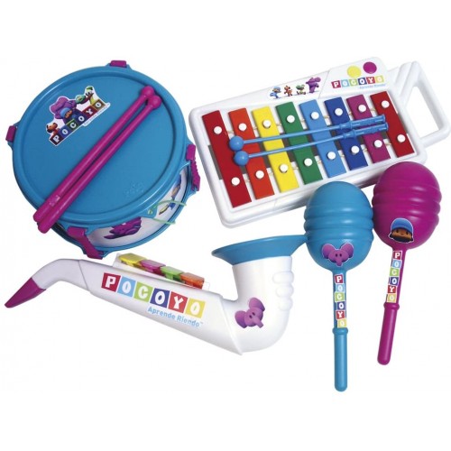 Xilofono Pocoyo, set con Sassofono e maracas, batteria, strumenti musicali