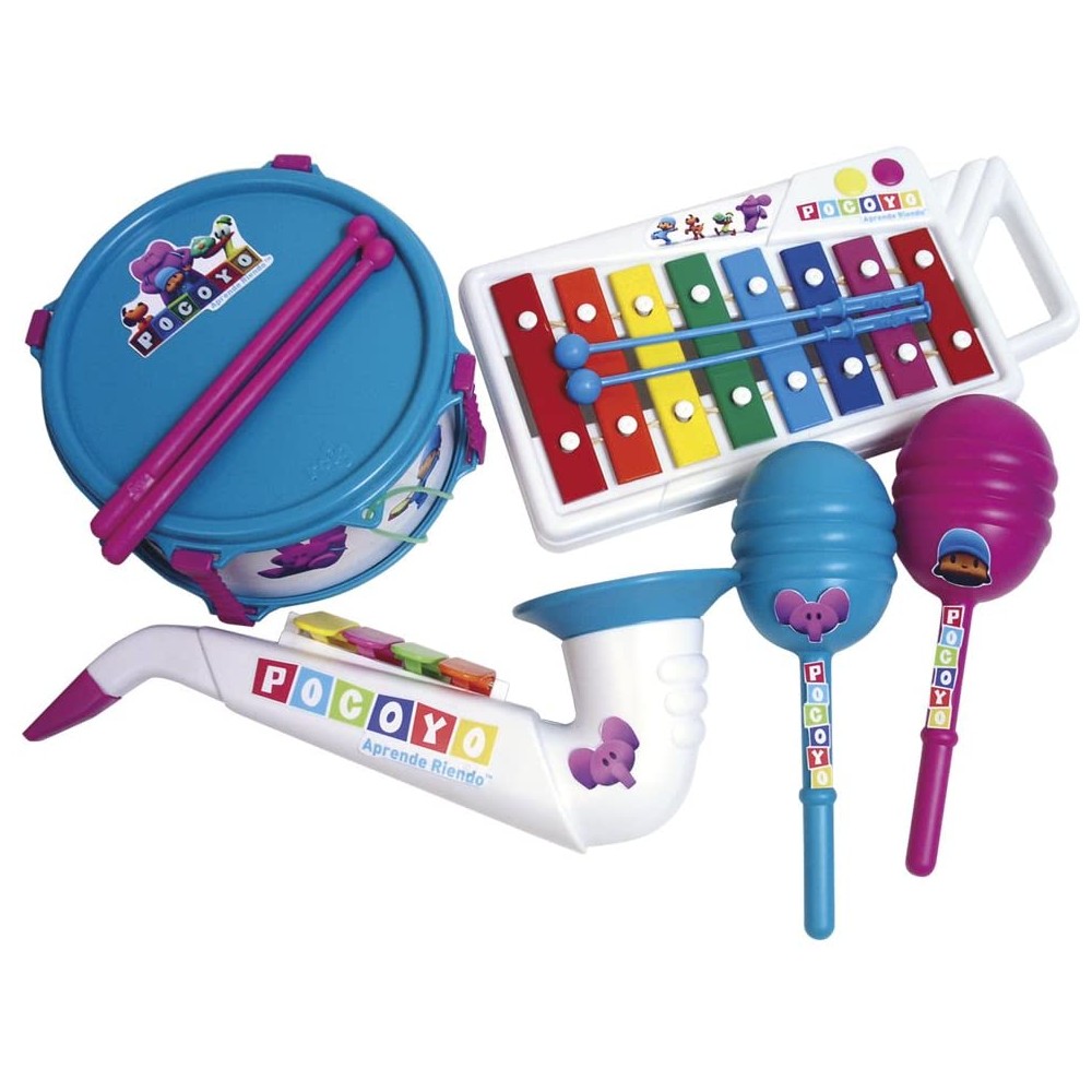 Xilofono Pocoyo, set con Sassofono e maracas, batteria, strumenti musicali