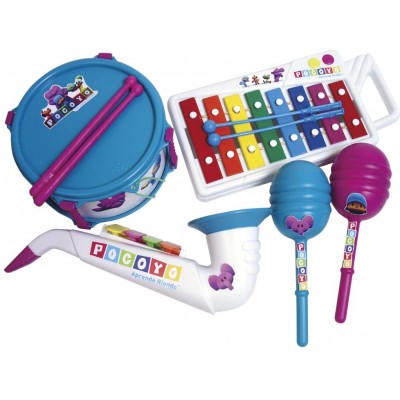 Xilofono Pocoyo, set con Sassofono e maracas, batteria, strumenti musicali