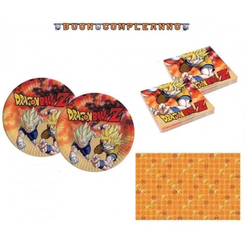 Kit compleanno per 8 bambini tema Dragon Ball, allestimenti per la tavola