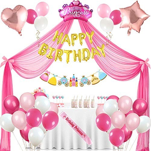 Principessa Compleanno Decorazioni Palloncino Ghirlanda Kit Bianca Rosa Lattice Palloncini Oro Happy Birthday Palloncini Elio