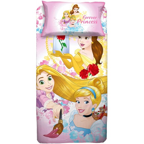 Completo letto Principesse Disney, con lenzuola e copri cuscino