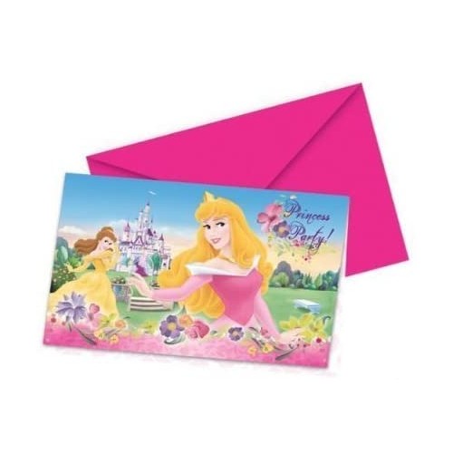 Set da 6 inviti Principesse Disney con buste fucsia