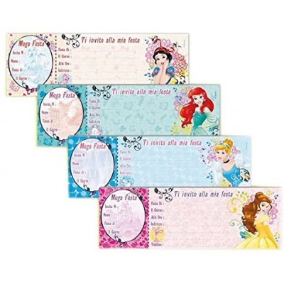 Blocco da 15 inviti compleanno Principesse Disney, grafiche assortite