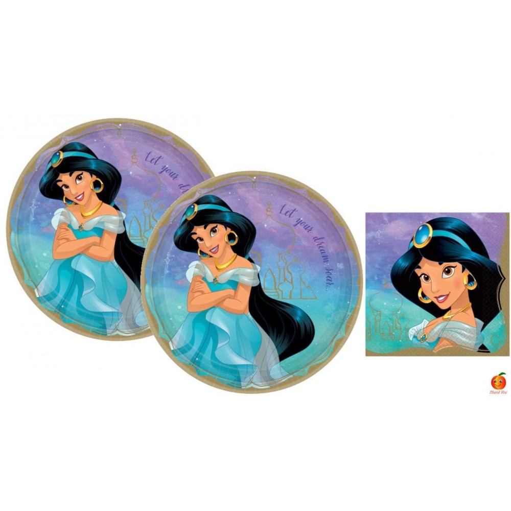 Set Piatti e tovaglioli Principessa Disney Jasmine per 16 persone