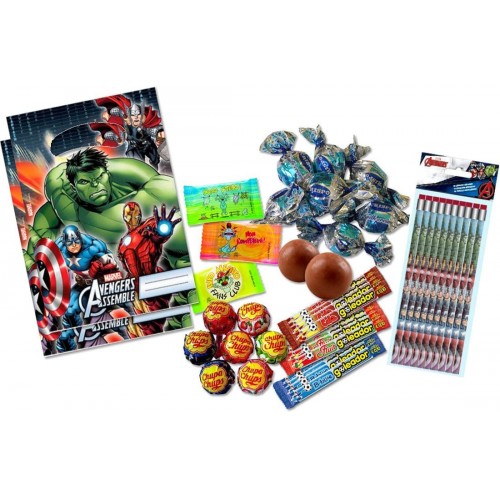 Set regalini fine festa Avengers Marvel, con gadget e dolci