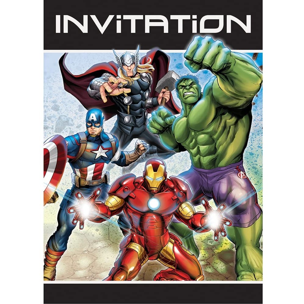 Set da 8 inviti Avengers per compleanno, in cartoncino